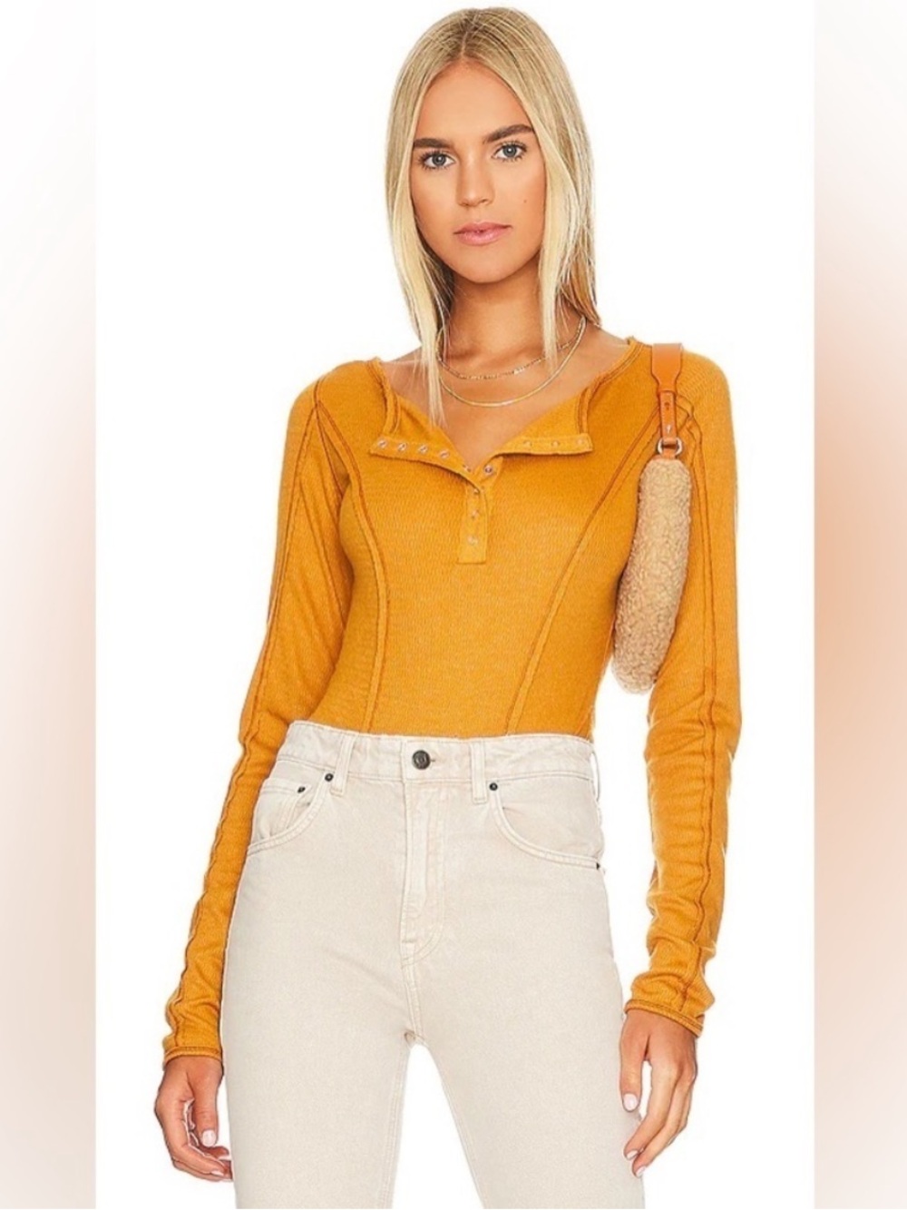 NWT Free people Sloane Ribbed
Bodysuit Amber Henley Snap Button Closure Small